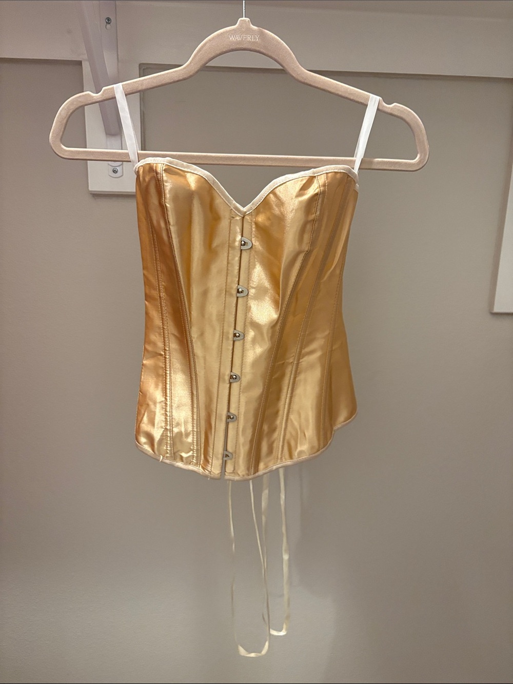 Gold Satin Corset Top with Boning and Front Busk Closure